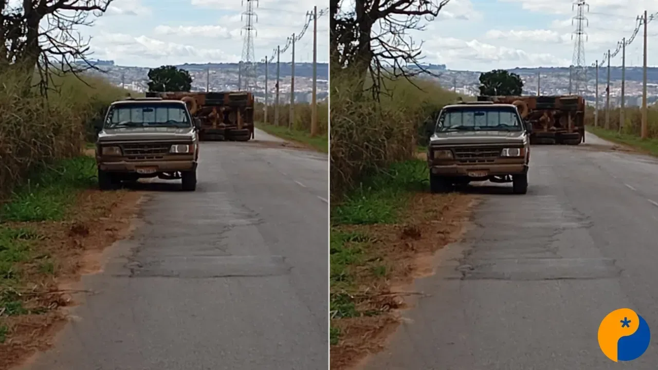 Caminhão atinge poste da Cemig e tomba após acidente na estrada de Alagoas