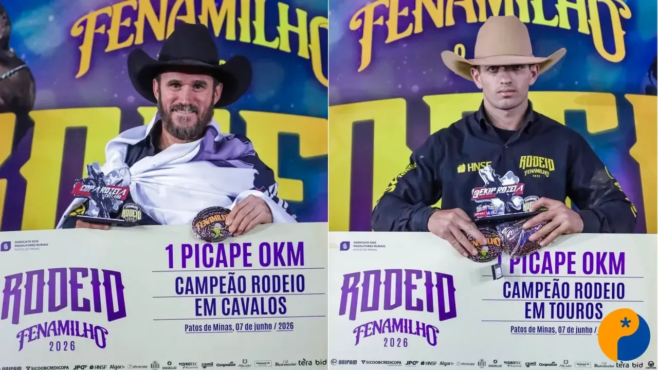 Dobradinha: campeões dos rodeios de cavalos e touros na Fenamilho 2026 são do Paraná 