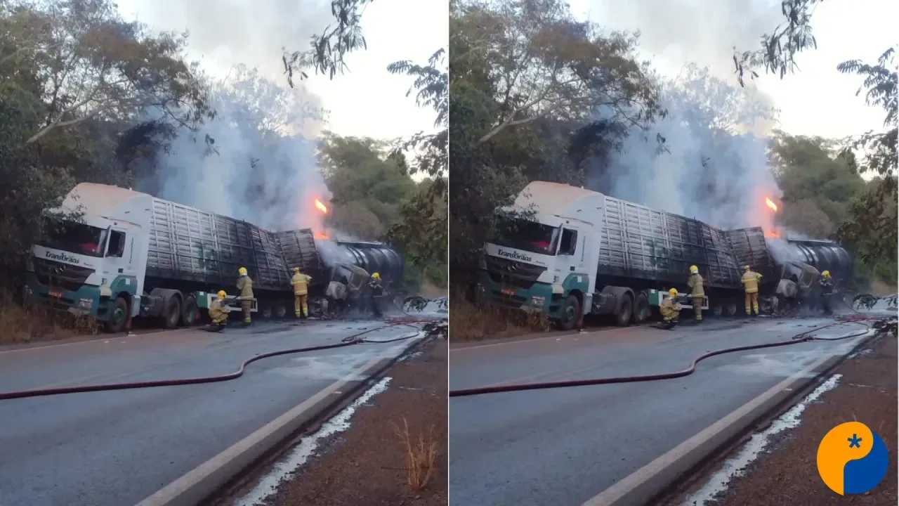 Acidente com incêndio interdita BR-251 nos dois sentidos; motorista morre no local