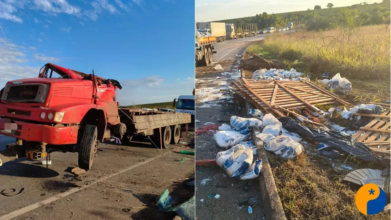 Motorista de 25 anos fica preso às ferragens e morre após caminhão tombar na BR-146