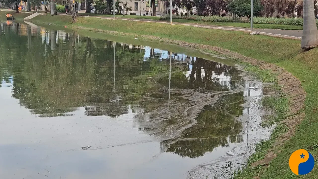 Mancha misteriosa na superfície da Lagoa Grande preocupa moradores em Patos de Minas 