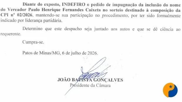 Pedido para impugnar vereador na CPI é derrubado pela Presidência da Câmara