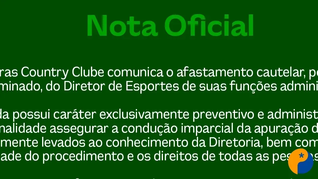 Clube afasta diretor após denúncia de importunação contra menor