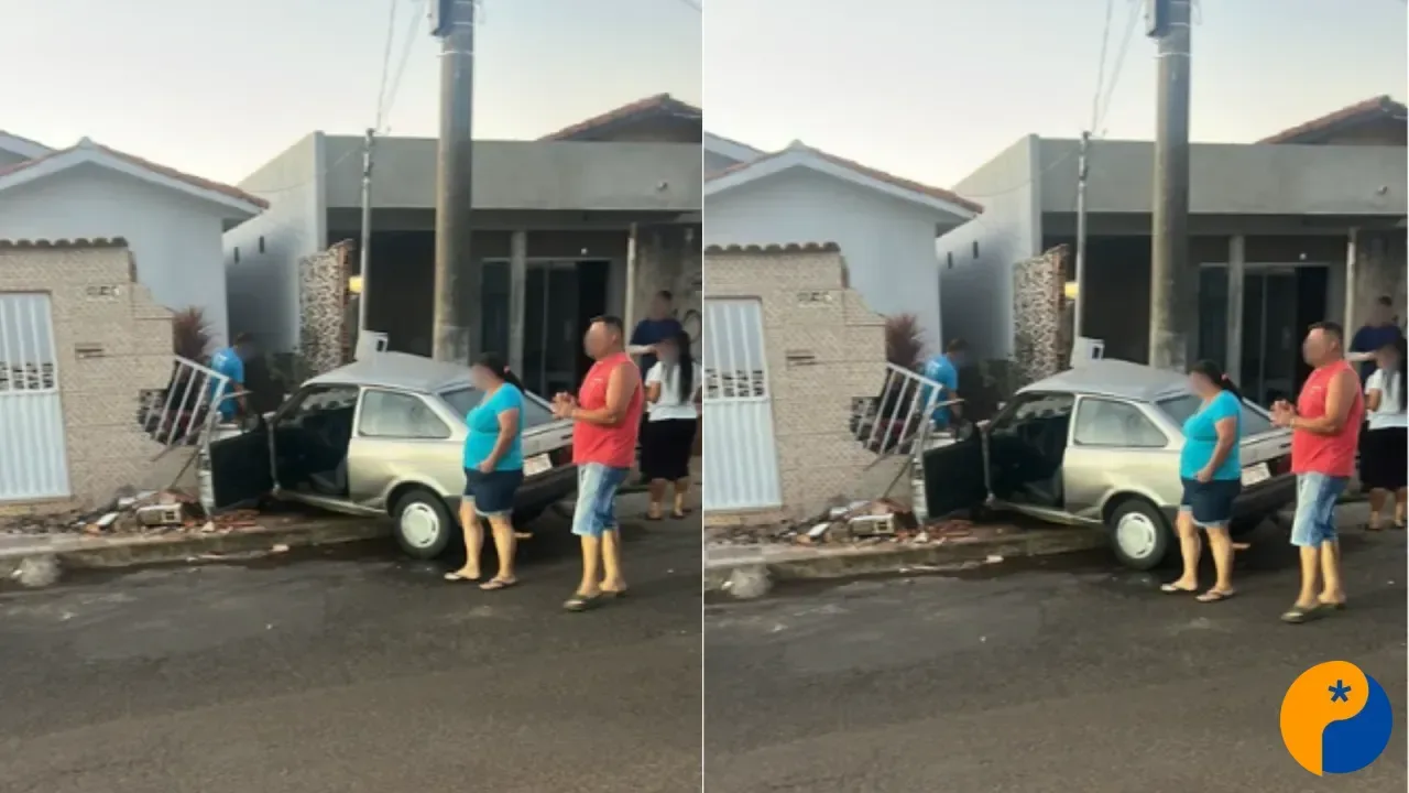Motorista perde o controle do carro e atinge muros de duas casas em Patos de Minas