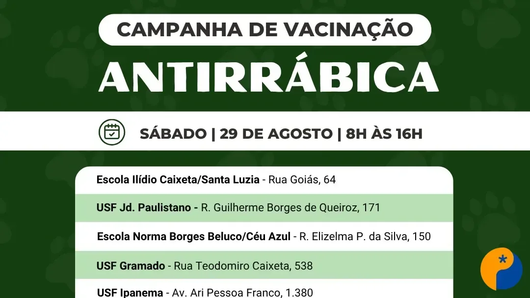 Terceiro mutirão de vacinação antirrábica acontece neste sábado em Patos de Minas